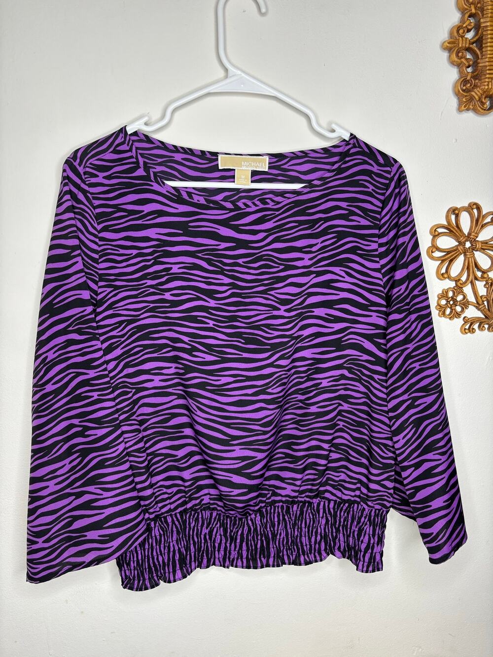 MICHAEL Michael Kors Purple Zebra Print Smocked Waist Blouse Size M